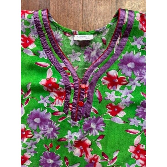 Vintage‎ Custom Mrs Roper Purple Red Floral Lounge Mu Mu Midi House Dress MED - Picture 2 of 14